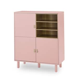 Modern Multifunctional Storage Cabinet with Doors, Drawers, Leather Handle, Home Storage Cabinet, Office Cabinet, Pink