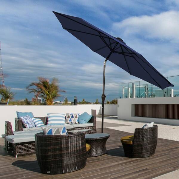 better homes and gardens red patio umbrella JEAREY 8 ft. x 10 ft. Steel Rectangular Market Umbrella in Red