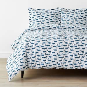Company Kids Whale School Blue Multi Organic Cotton Percale Full/Queen Comforter Set