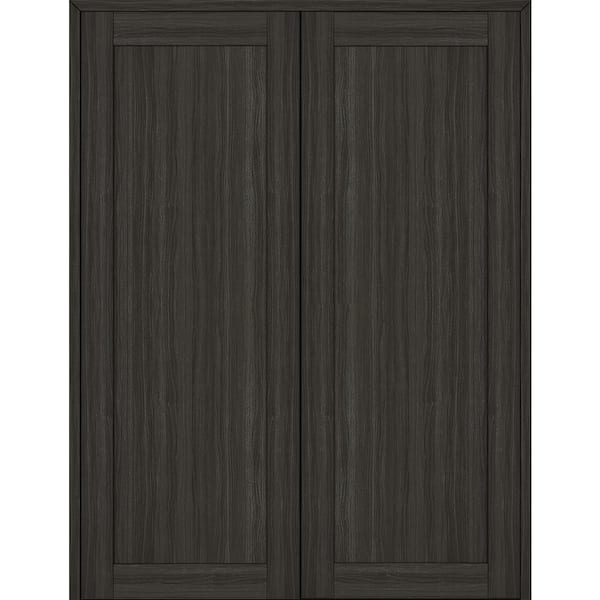 Belldinni Shaker 72 in. x 95.25 in. 1 Panel Both Active Gray Oak Wood Composite Double Prehung Interior Door