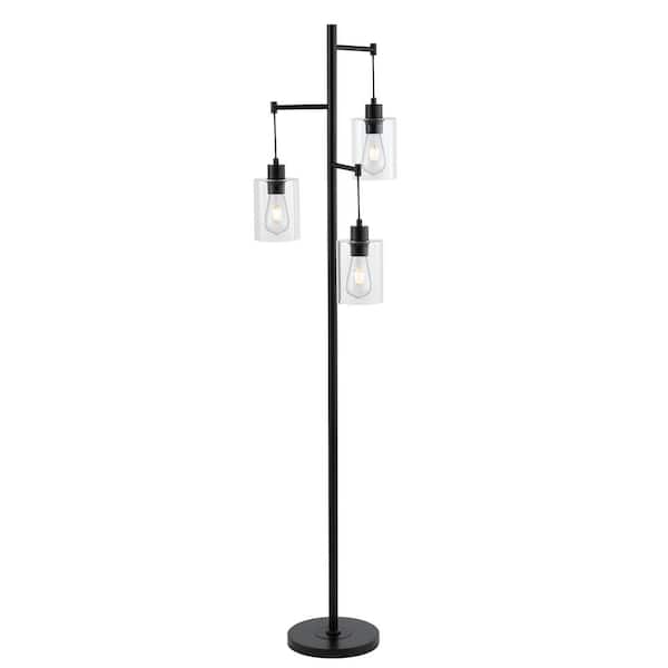 MLiAN 69 in. Black 3-Light Tree Floor Lamp with Clear Glass Shade