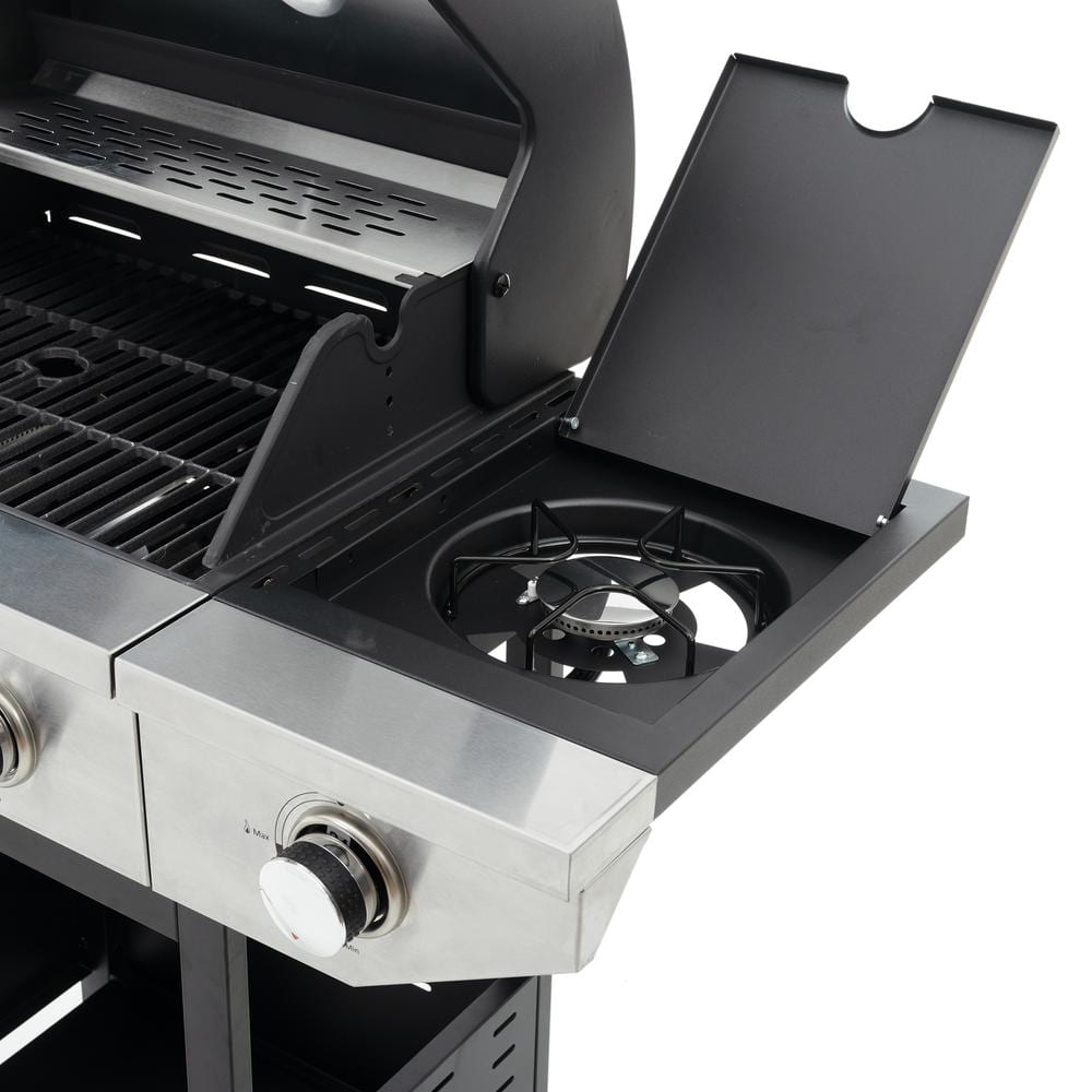 Black and Silver 3-Burner Propane Grill with Side Burner