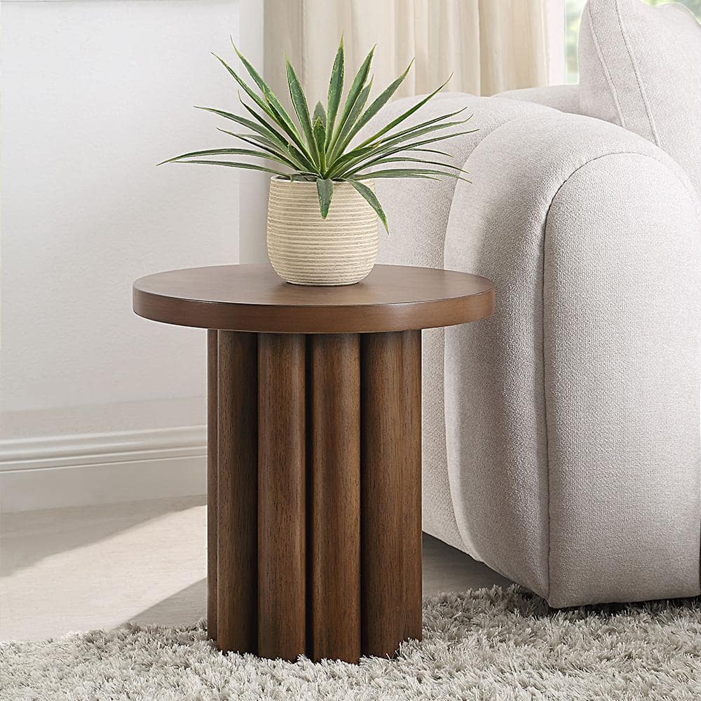 Acme Furniture Sanat 20 in. Brown Finish Round Wood End Table with