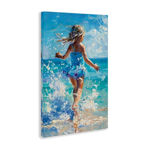 Girl Splashing on Shore by LSR Design Studio Unframed People Graphic Art Print 24 in. x 16 in.