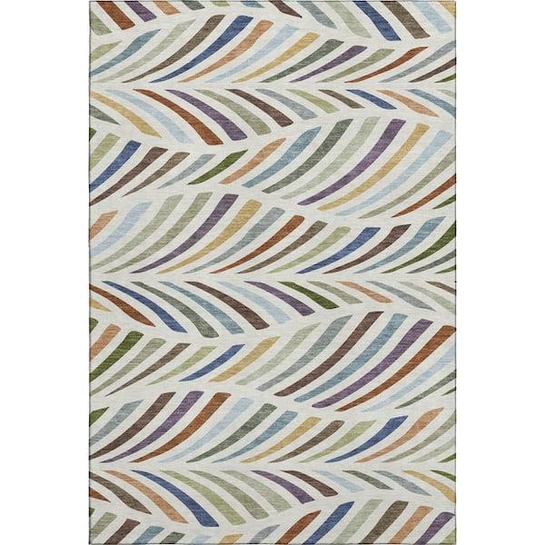 Mayfield Premium Machine Washable Abstract AMF2475 Ivory 9 ft. x 12 ft. Area Rug