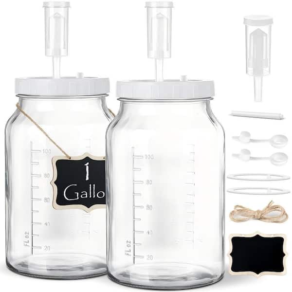 2-Piece Glass Fermentation Jar Set with Airlock Lids Gaskets, Wide Mouth 1 Gallon Brewing Kit for Kombucha Wine Pickling