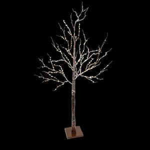 6.5 ft. Tall, Brown Wrapped, Snowy Tree with LED Lighting
