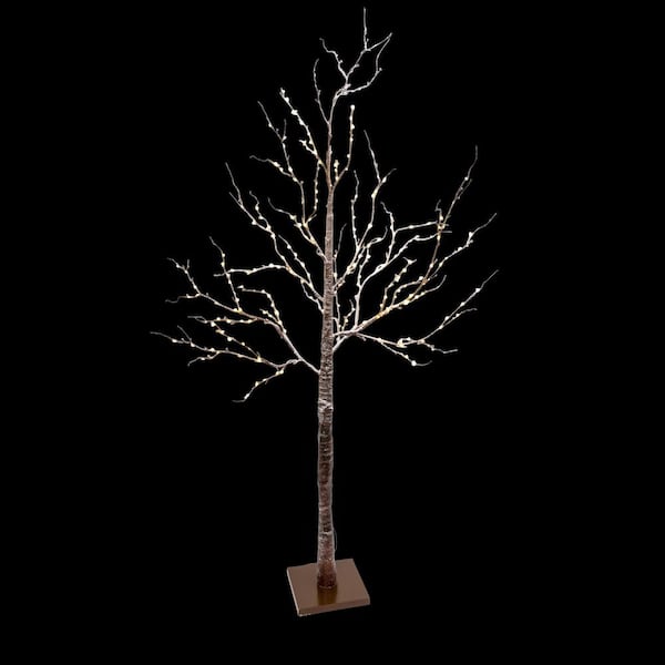 GERSON INTERNATIONAL 6.5 ft. Tall, Brown Wrapped, Snowy Tree with LED Lighting