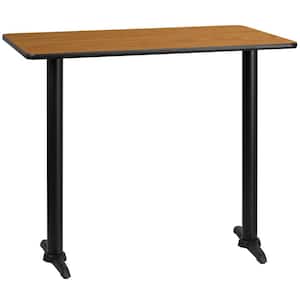 30 in. x 48 in. Rectangular Black and Natural Laminate Table Top with 5 in. x 22 in. Bar Height Table Bases