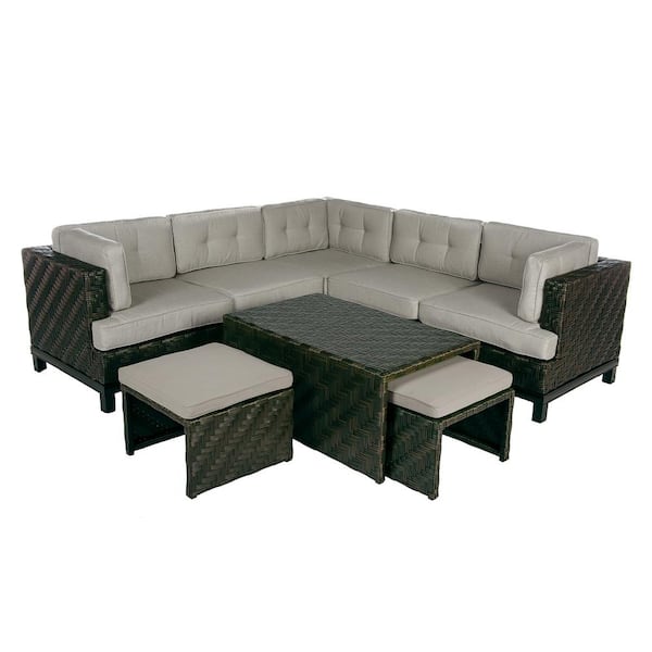 AE Outdoor Rachel 8-Piece Wicker Patio Sectional Seating Set with Cast-Ash Cushions