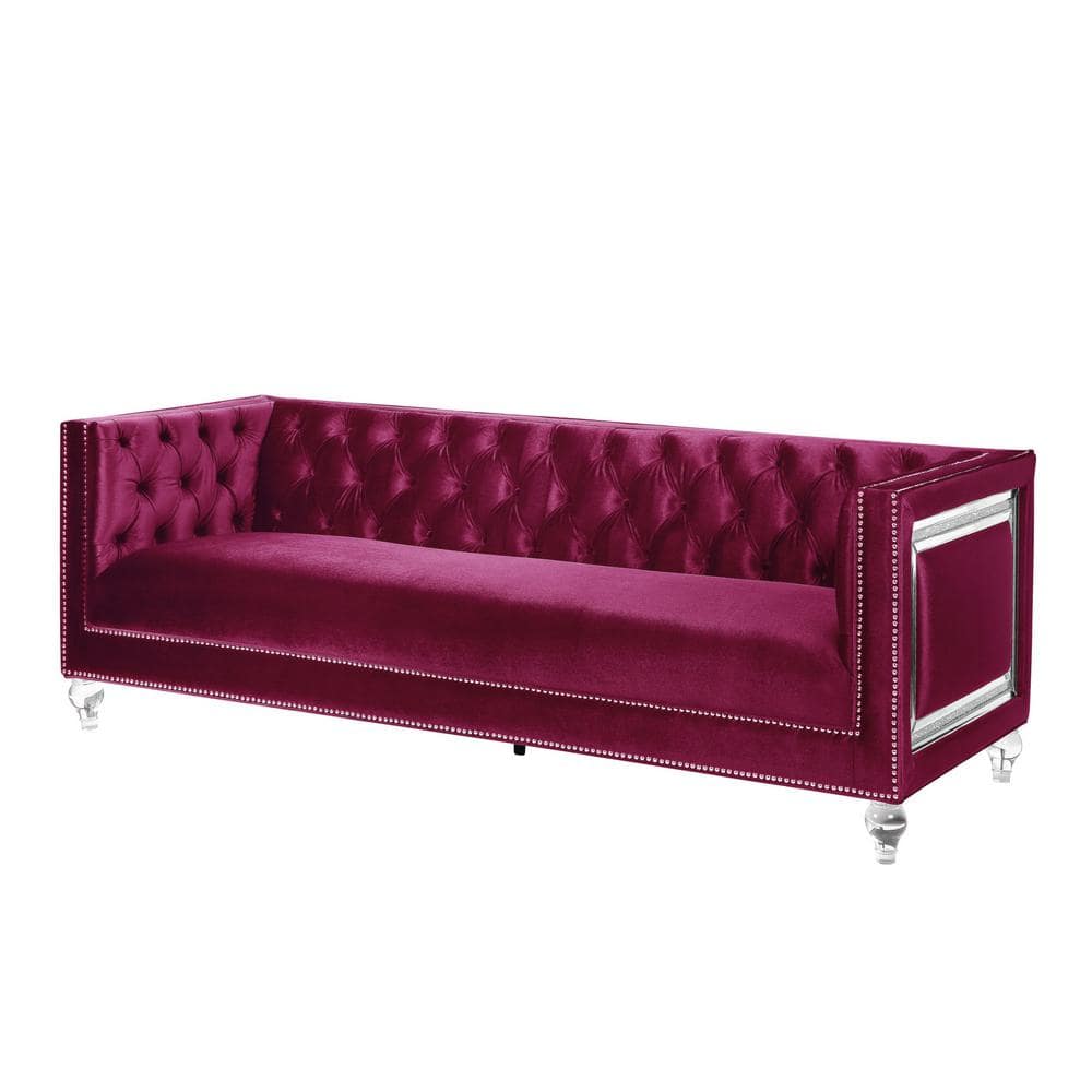 Amelia 89-in Rolled Arm Metal Velvet Rectangle Sofa in Burgundy -  HomeRoots, 2000491330