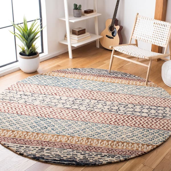 Capri 3 ft. x 3 ft. Ivory/Charcoal Geometric Striped Round Area Rug