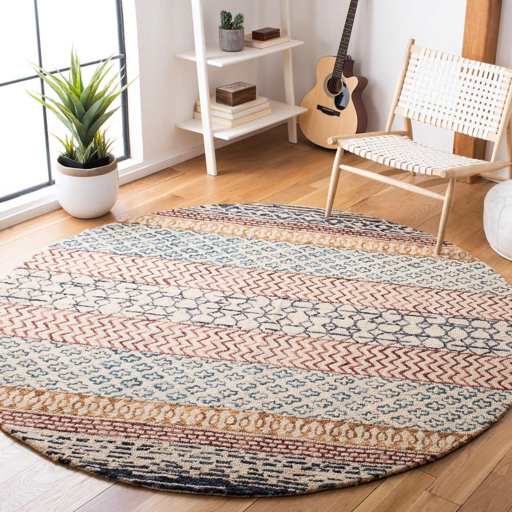 Capri 5 ft. x 5 ft. Round Ivory/Charcoal Geometric Striped Area Rug price history on PriceWatchPro