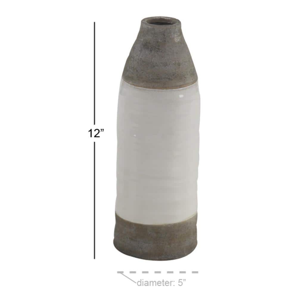 Gray and White Ceramic Bud Vase, 14"
