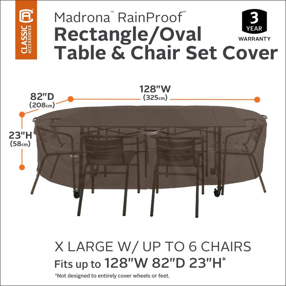 Madrona Dark Cocoa Waterproof Patio Table & Chair Set Cover, 128 Inch