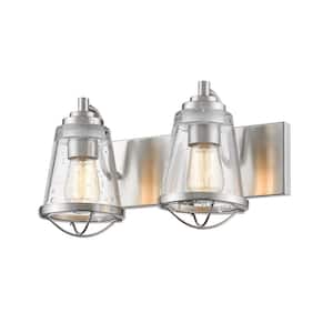 Mariner 16 in. 2-Light Brushed Nickel Vanity Light with Glass Shade