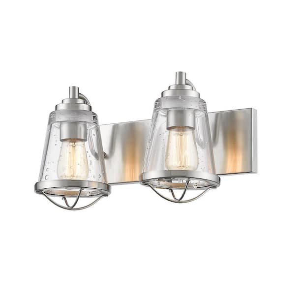 Unbranded Mariner 16 in. 2-Light Brushed Nickel Vanity Light with Glass Shade