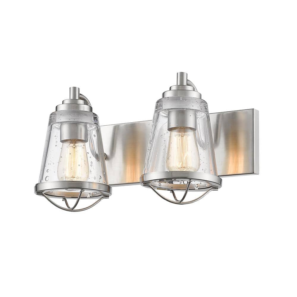 Brushed Nickel 2-Light Vanity with Seedy Glass Shades