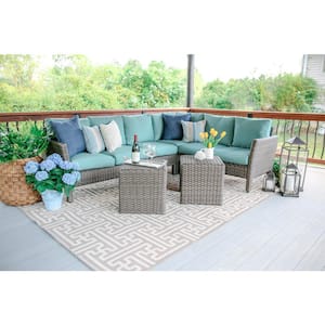 Canton 6-Piece Wicker Outdoor Sectional Seating Set with Spa Blue Polyester Cushions