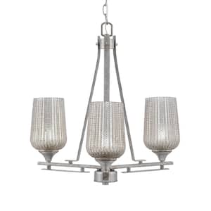 Ontario 18.5 in. 3-Light Aged Silver Geometric Chandelier for Dinning Room with Silver Shades, No Bulbs Included