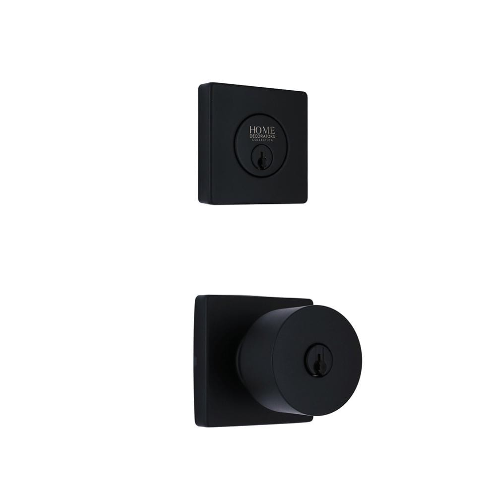 Ridgeway Matte Black Single Cylinder Door Knob Combo Pack with Square Rose 