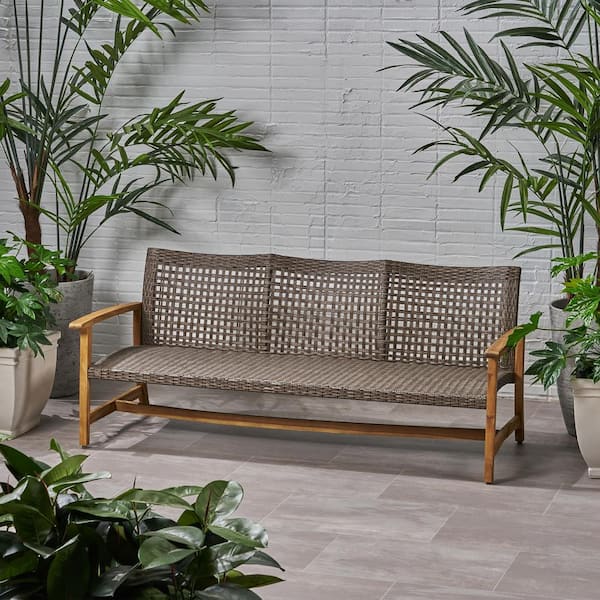 Noble House Hampton Natural Stained 1-Piece Wood Outdoor Couch