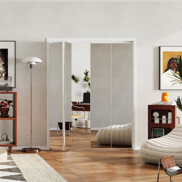 48 in. x 80 in. Full Lite Mirrored Glass, Silver, Hollow Core, MDF, Aluminum Frame, Bi-fold Door with All Hardware