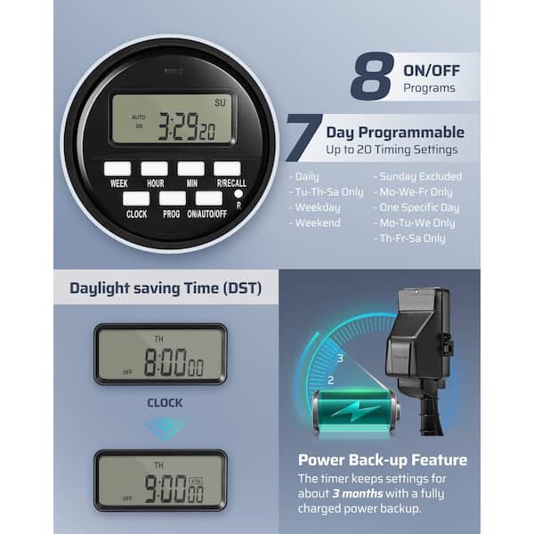 Outdoor Digital Power Strip Timer, Waterproof 6 Outlet Socket with 6 ft. Cord for Garden Lights and Decorations