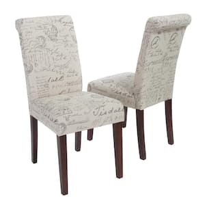 French Beige Linen Printed Dining Chair (Set of 2)