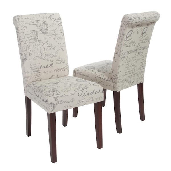 Noble House French Beige Linen Printed Dining Chair (Set of 2)