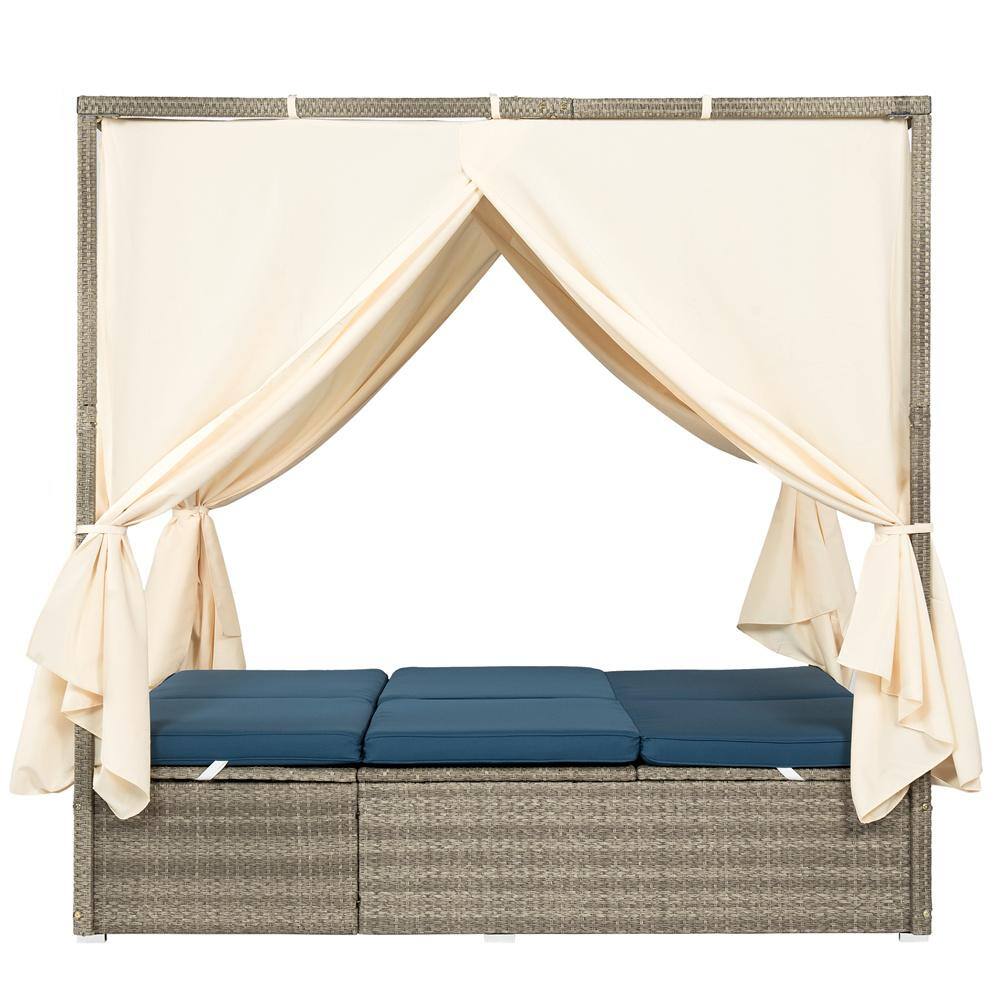 Gray 77.2 in. Patio Wicker Adjustable Outdoor Chaise Lounge Chairs with Dark Blue Cushions price history on PriceWatchPro