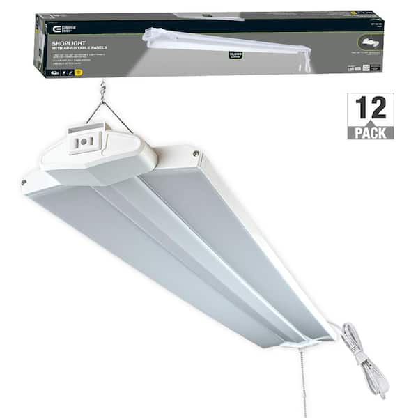 12-Pack 3.3 ft. Adjustable Lens Linkable Integrated LED White Shop Light with Pull Chain 10,000LM Bright White 4000K