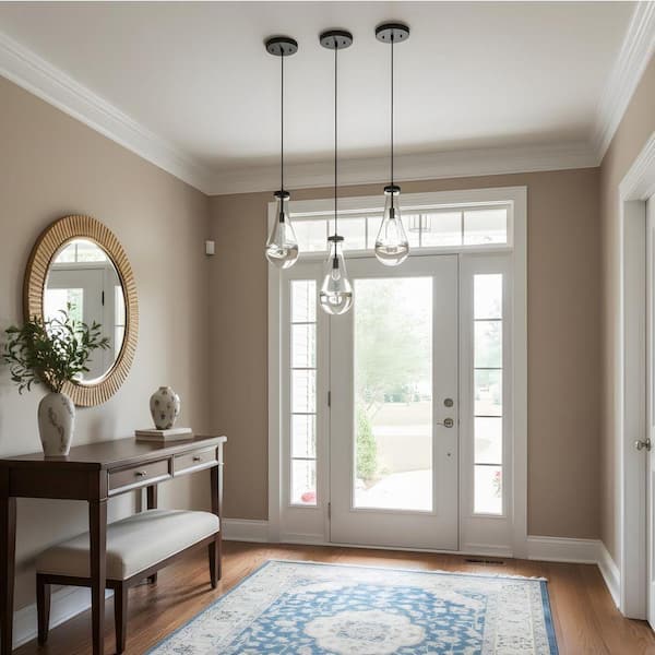 1-Light Black Modern Elegant Teardrop Pendant Light, 1 Set of 3 Pieces