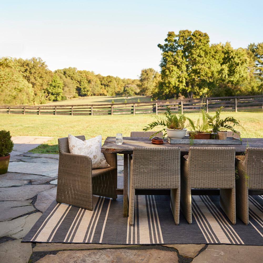 Gray and Beige Striped Synthetic 8' x 10' Area Rug