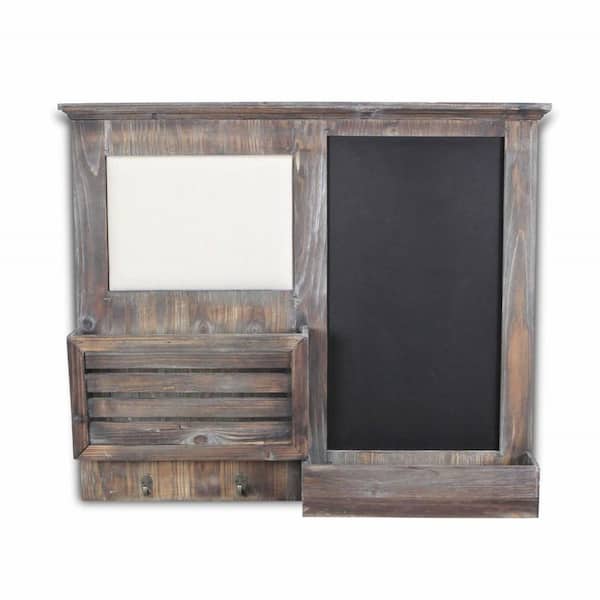 HomeRoots Gray Wooden Wall Chalkboard with Side Storage Basket
