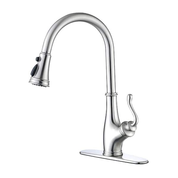 Satico 16.3 in. Single-Handle  Pull Down Sprayer Kitchen Faucet whit Stainless Steel 360 ° Spout Swivel in Brushed Nickel