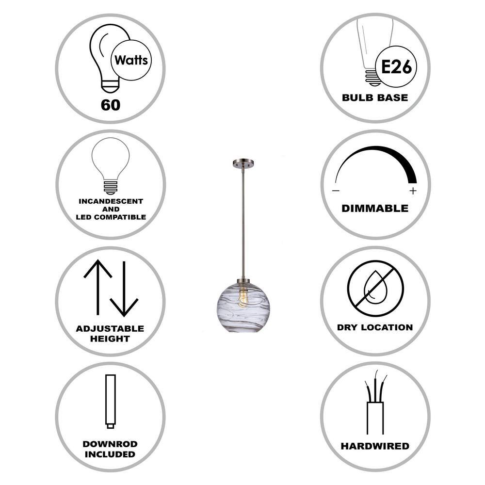12-Inch Clear Glass Globe Pendant Light, Brushed Nickel