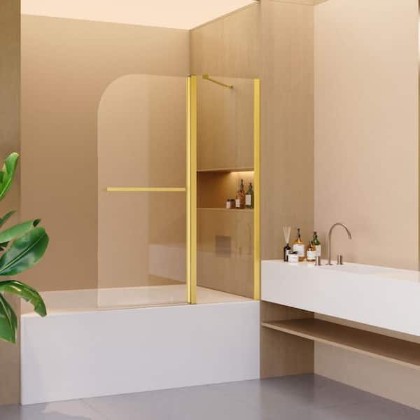 43 in. W x 58 in. H Frameless Pivot Tub Door in Gold with 6mm Thick Clear Tempered Glass