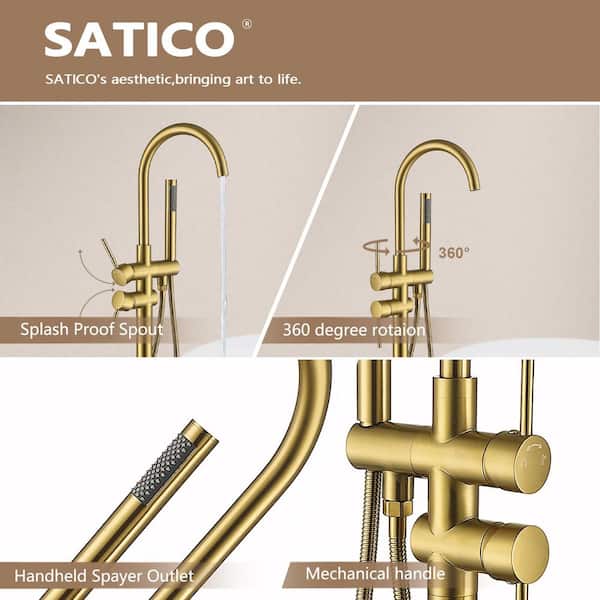 45-5/8 in. 2-Handle Residential Freestanding Tub Faucet with Hand Shower in Brushed Brass