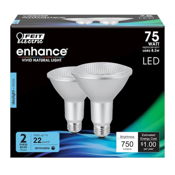 Feit Electric 75-Watt Equivalent PAR30 Dimmable CEC Title 20 LED ENERGY STAR 90+ CRI Flood Light Bulb, Daylight (2-Pack)