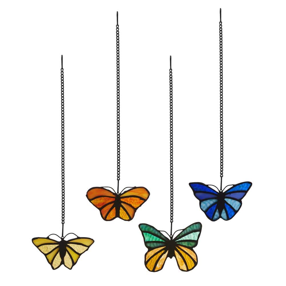 Colorful Stained Glass Butterfly Window Panel Set