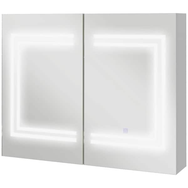 WELLFOR 31.5-in x 23.5-in Surface Mount White Mirrored Soft Close Medicine Cabinet