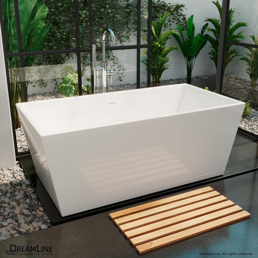 Allure 59'' White Acrylic Freestanding Bathtub with Brushed Brass Drain