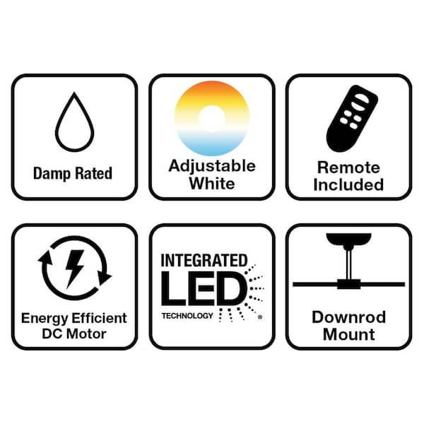 Home Decorators Collection AM590B-MBK Royalty II 120 in. Integrated LED Indoor/Outdoor Matte Black Ceiling Fan with Light and Remote