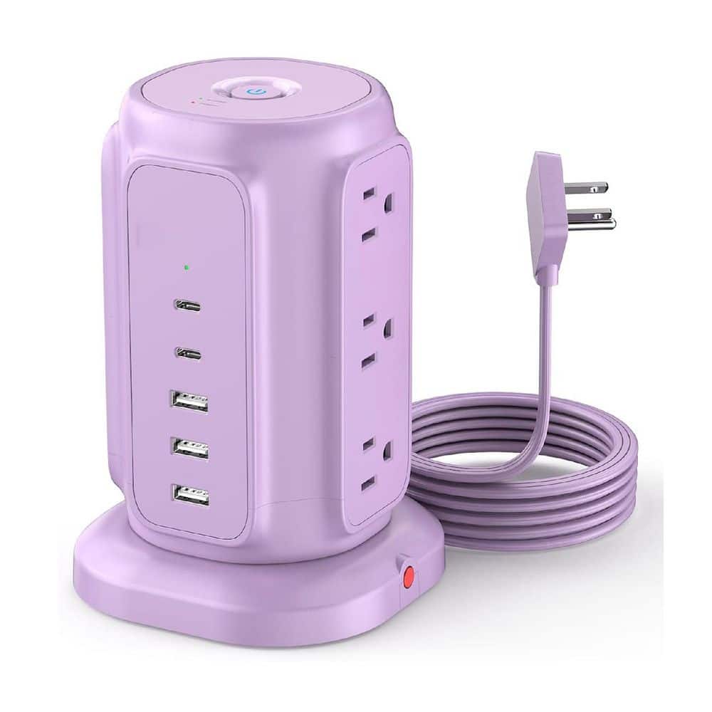 9-Outlet Power Strip Tower Surge Protector with 6.5 ft. Flat Plug Extension Cord, 3 USB-A & 2 USB-C Ports, Purple price history on PriceWatchPro