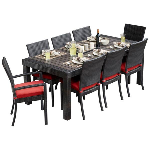 RST BRANDS Deco 9-Piece Patio Dining Set with Cantina Red Cushions