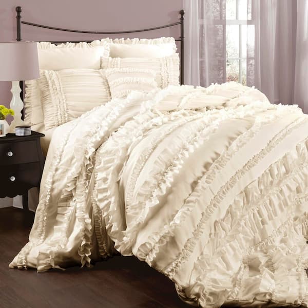 Belle 4 Pieces Ivory Textured Microfiber Queen Comforter Set