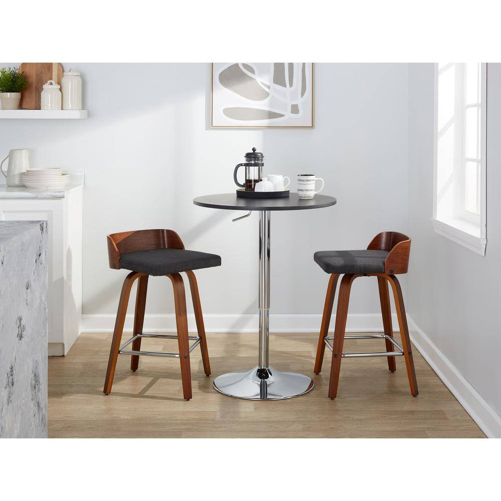 Dark Gray Bentwood Swivel Counter Stools with Chrome Footrest, Set of 2