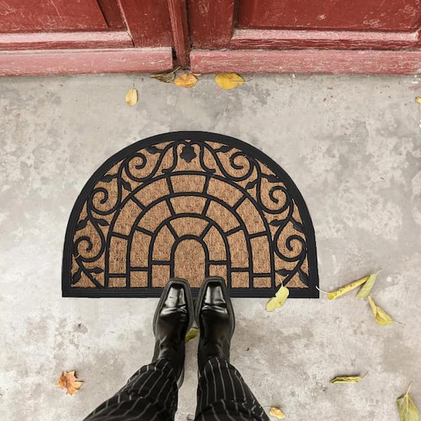 Evideco 16 in. x 24 in. Sheltered Half Round Front Door Mat Harry Natural Braided Coir Coco Rubber