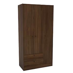 Dark Brown Armoire with 3-Doors/2-Drawers 70 in. H x 36 in. W x 17.5 in. D
